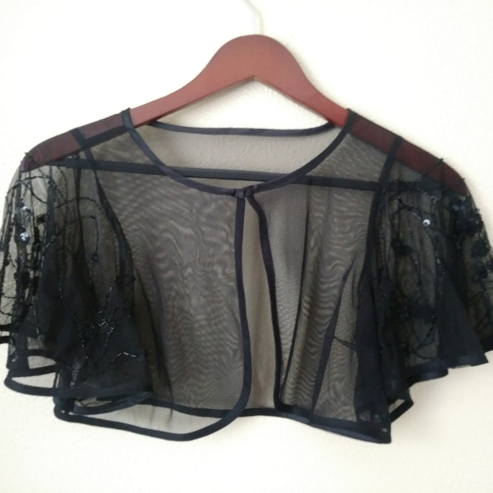Beaded Flutter Sleeve Sheer Net Capelet